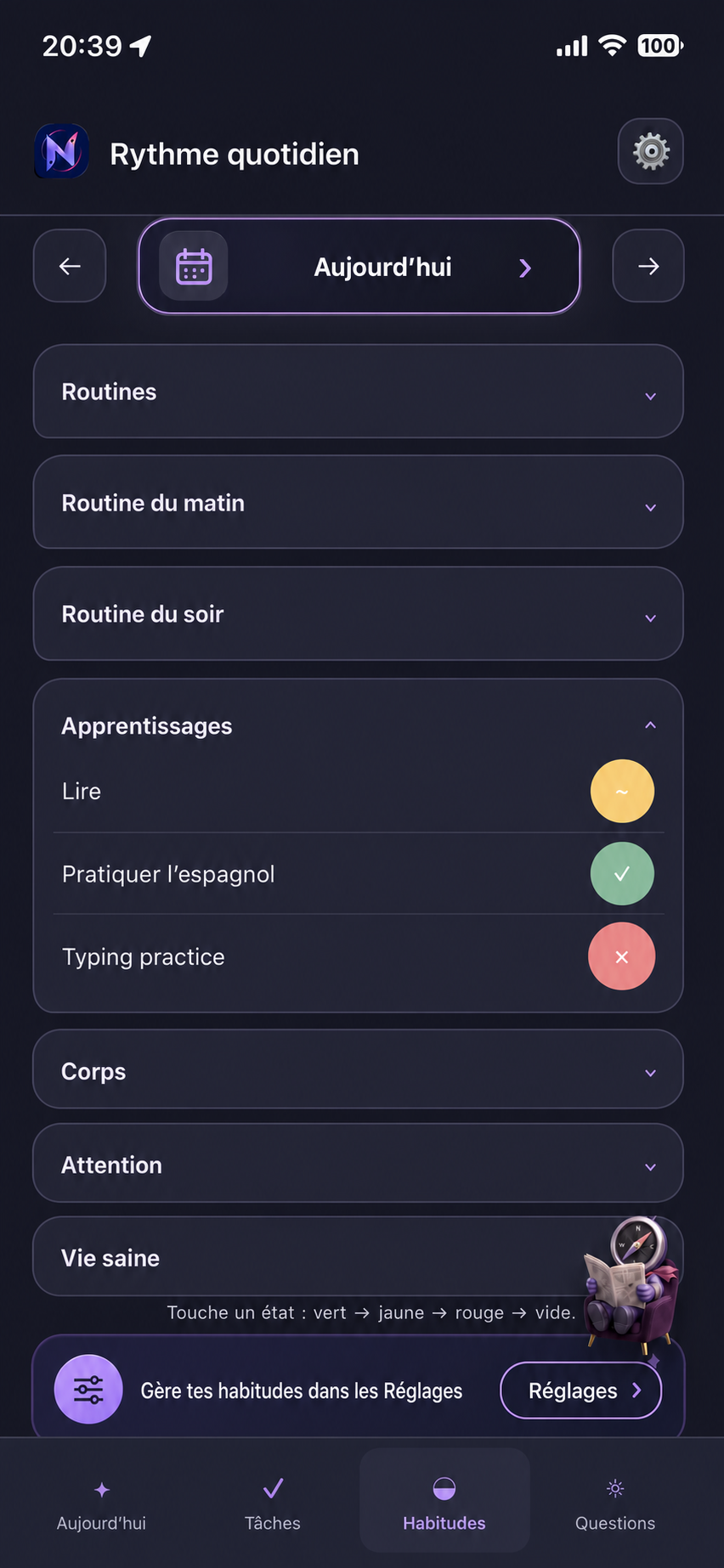Écran Habitudes de Northie